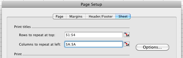 show the column headings on excel for mac